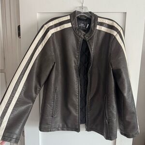 Urban Outfitters Black and Cream Leather Jacket